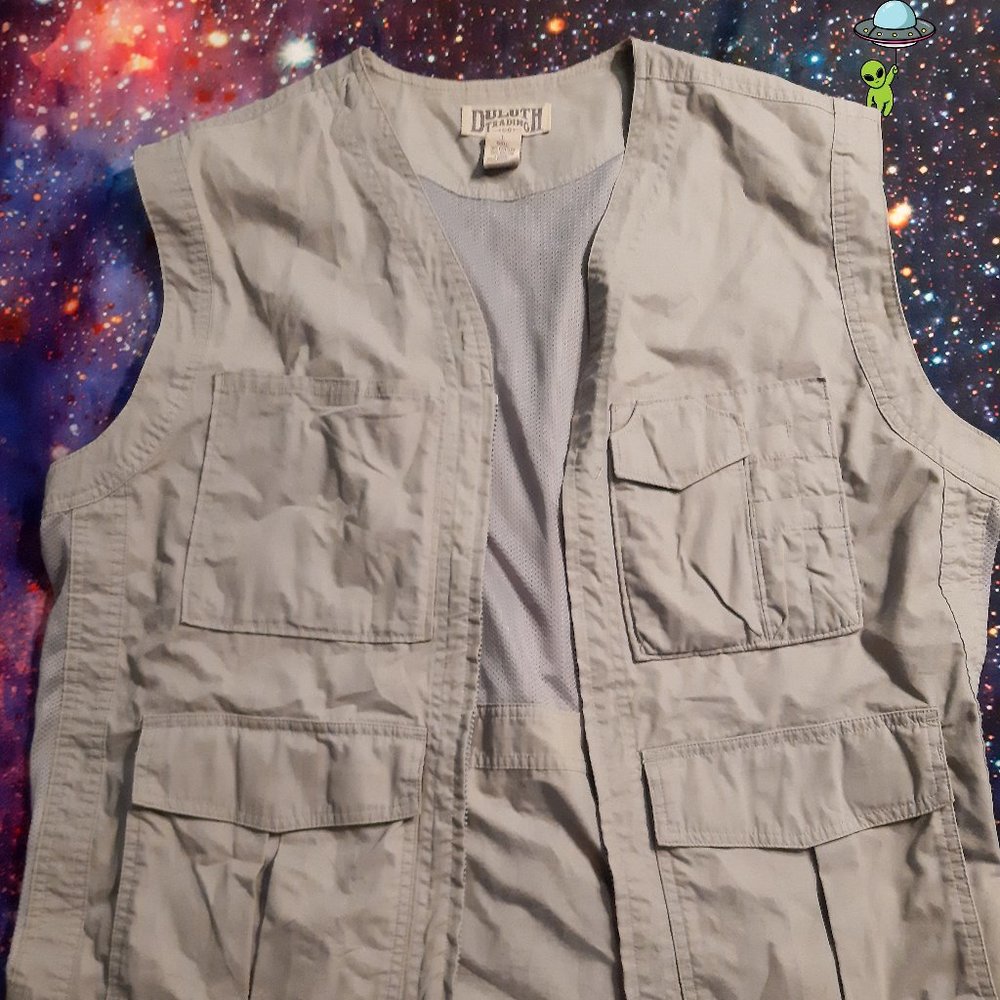 Duluth Khaki Vented Cotton Nylon Fishing Hiking Vest Large